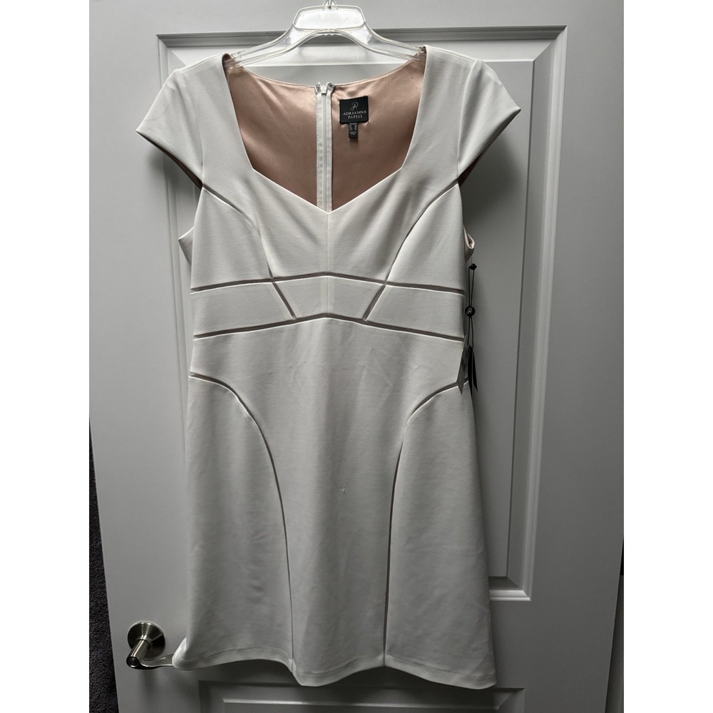 Adrianna Papell Ivory White Fit and Flare Dress With Netting Inset NWT Size 14